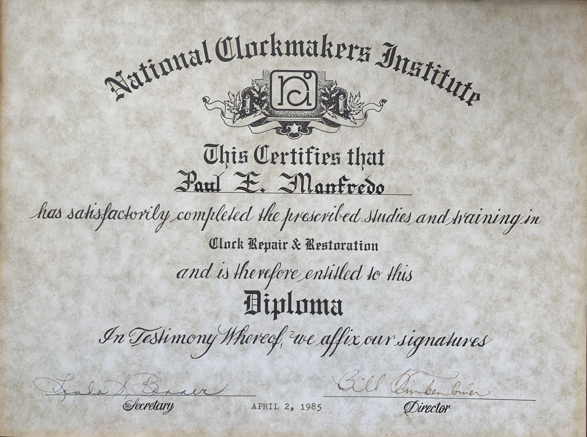Paul's Clock Repair — Diploma in Pittsburgh PA Paul's Clock Repair — Diploma in Pittsburgh PA