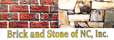 Brick and stone masonry logo with red bricks, tan stones, and text “Brick and Stone of NC, Inc.”