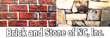 Logo for Brick and Stone of NC, Inc. with red brick and tan stone background