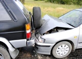Two vehicles in a collision