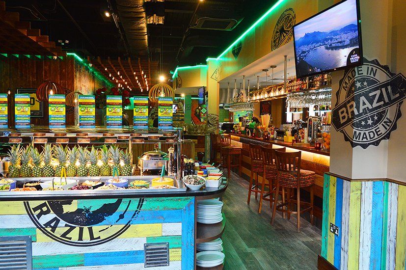 A restaurant with a sign that says brazil on it