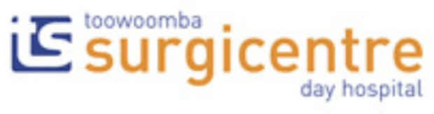 Toowoomba Surgicentre Day Hospital logo in blue and orange text