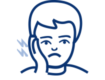 Person holding face with a pained expression and blue lightning marks indicating tooth pain.