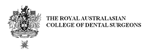 The Royal Australasian College of Dental Surgeons crest and text logo in black and white