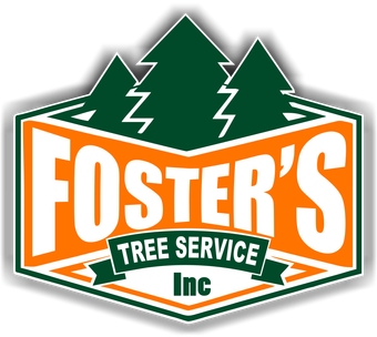 Foster's Tree Service logo: Orange and green emblem with trees, company name, and 