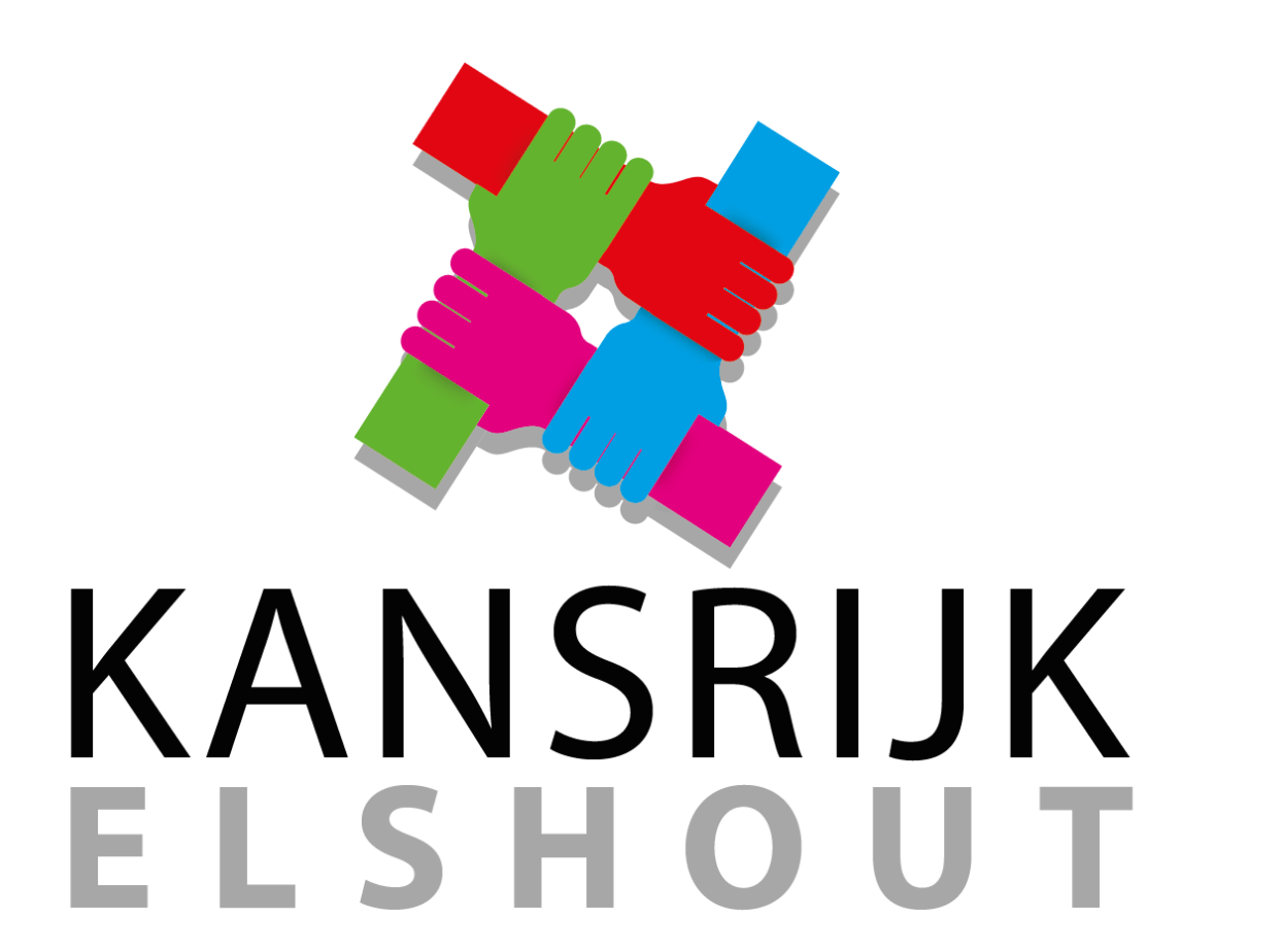 Logo met kleurrijke, ineengeklemde handen boven de tekst