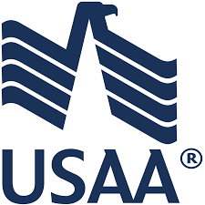 A blue usaa logo with an eagle on it