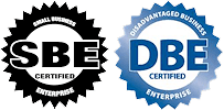 Two logos for sbe and dbe are shown on a white background.