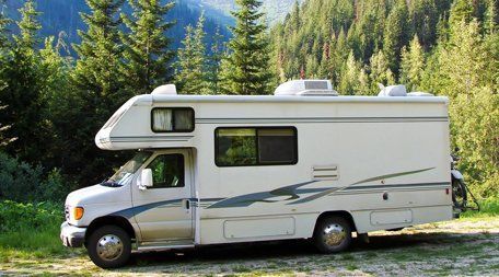 camper van in forest scenery
