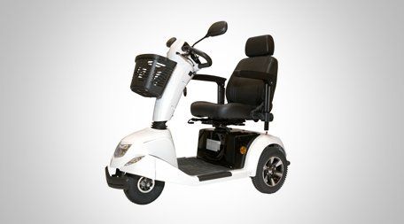 stylish white three wheeled mobility scooter