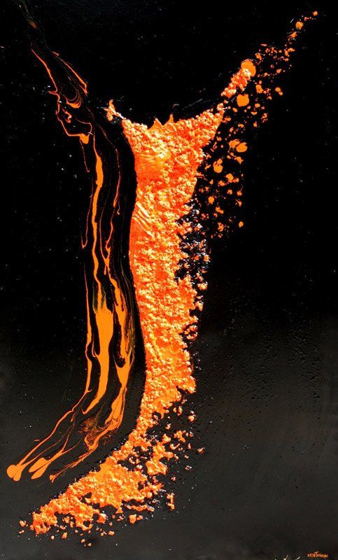 peinture verticale orange sur fond noir