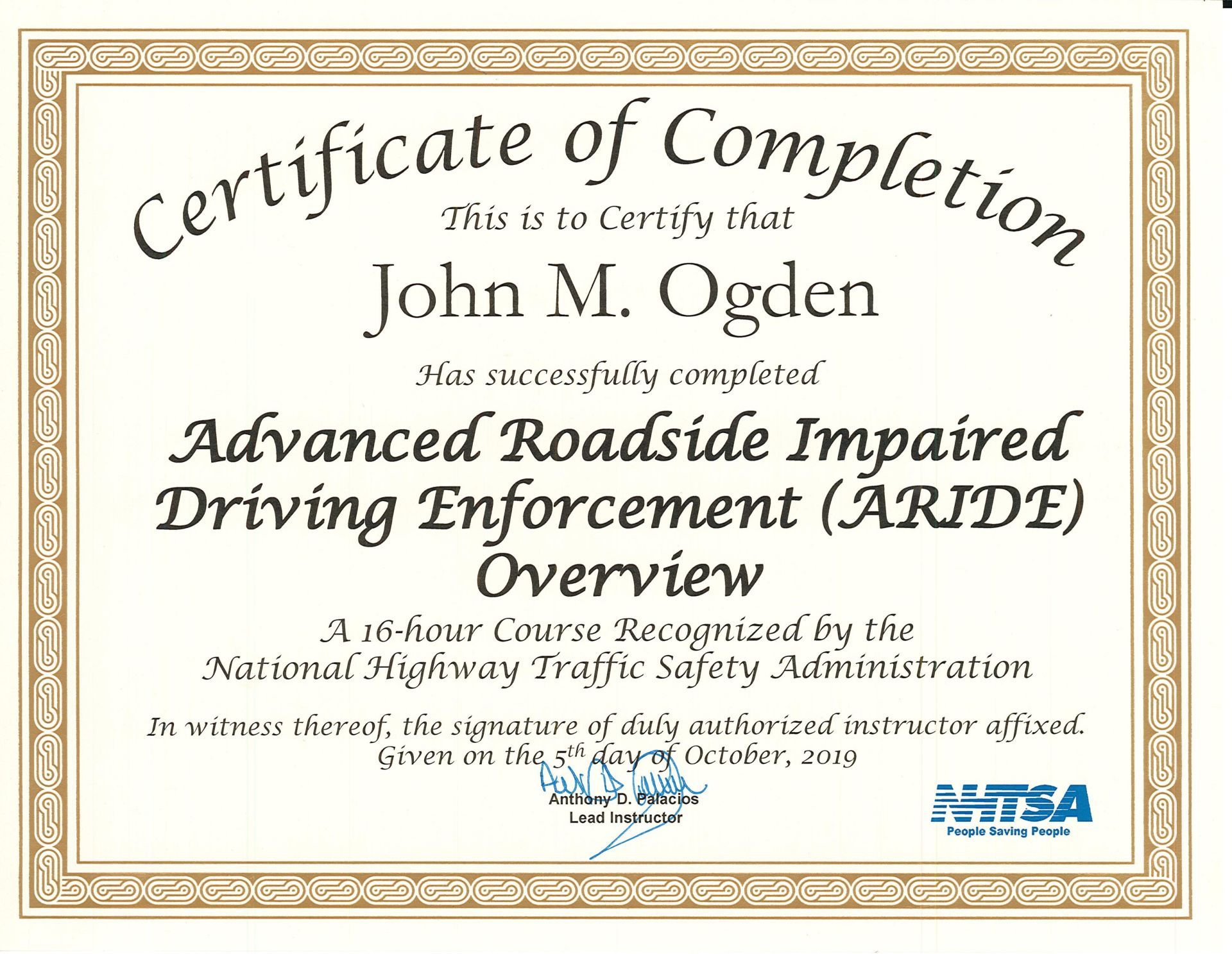 ARIDE Certificate ARIDE Certificate