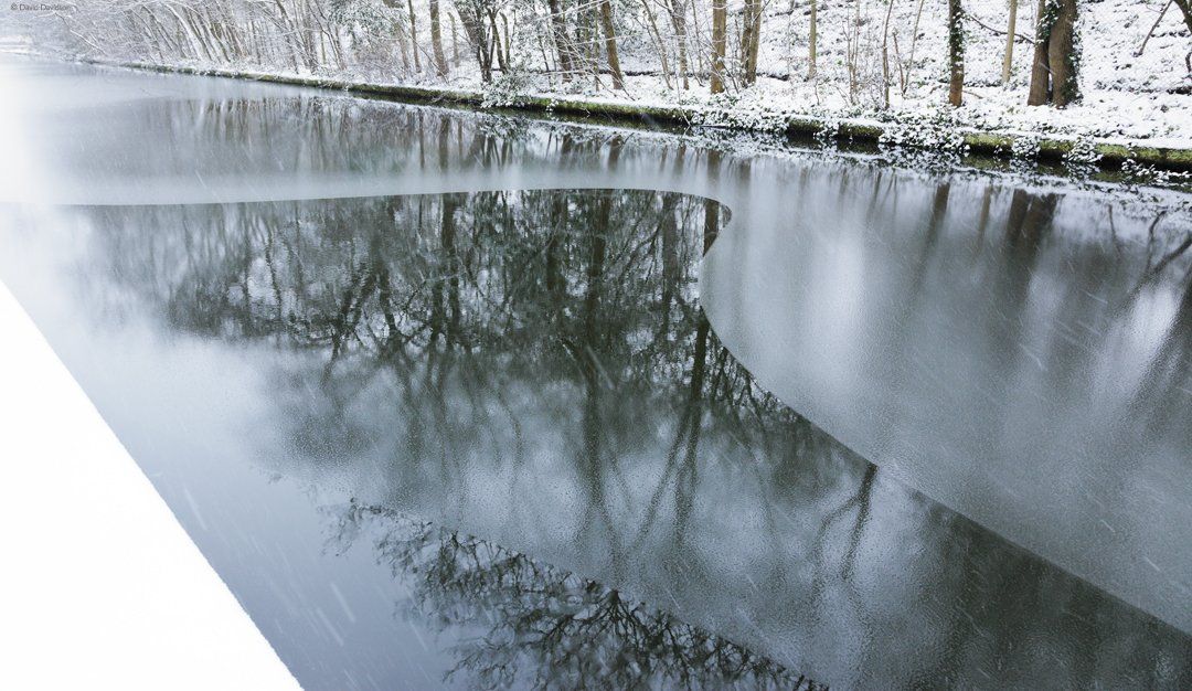 Regents Canal London in winter snow.