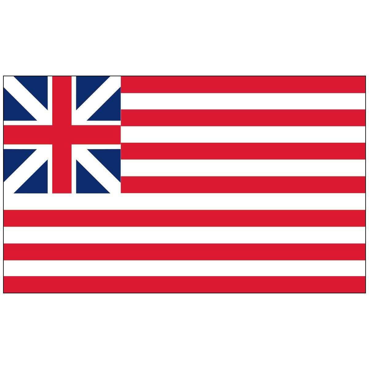 A red , white and blue flag with a british cross in the middle.