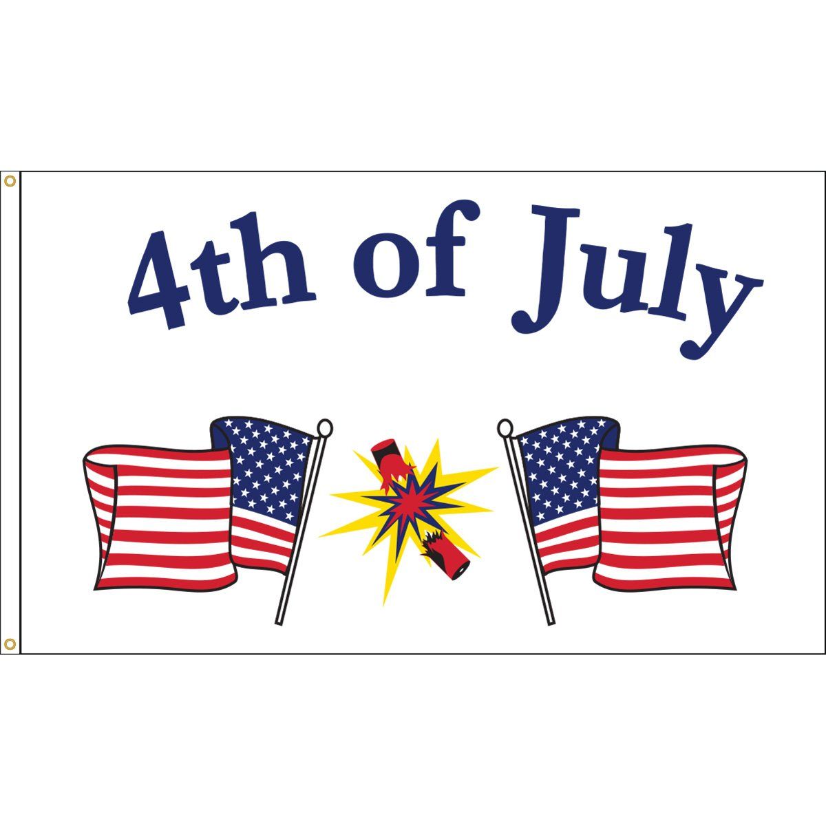 A 4th of july flag with two american flags and a fireworks display