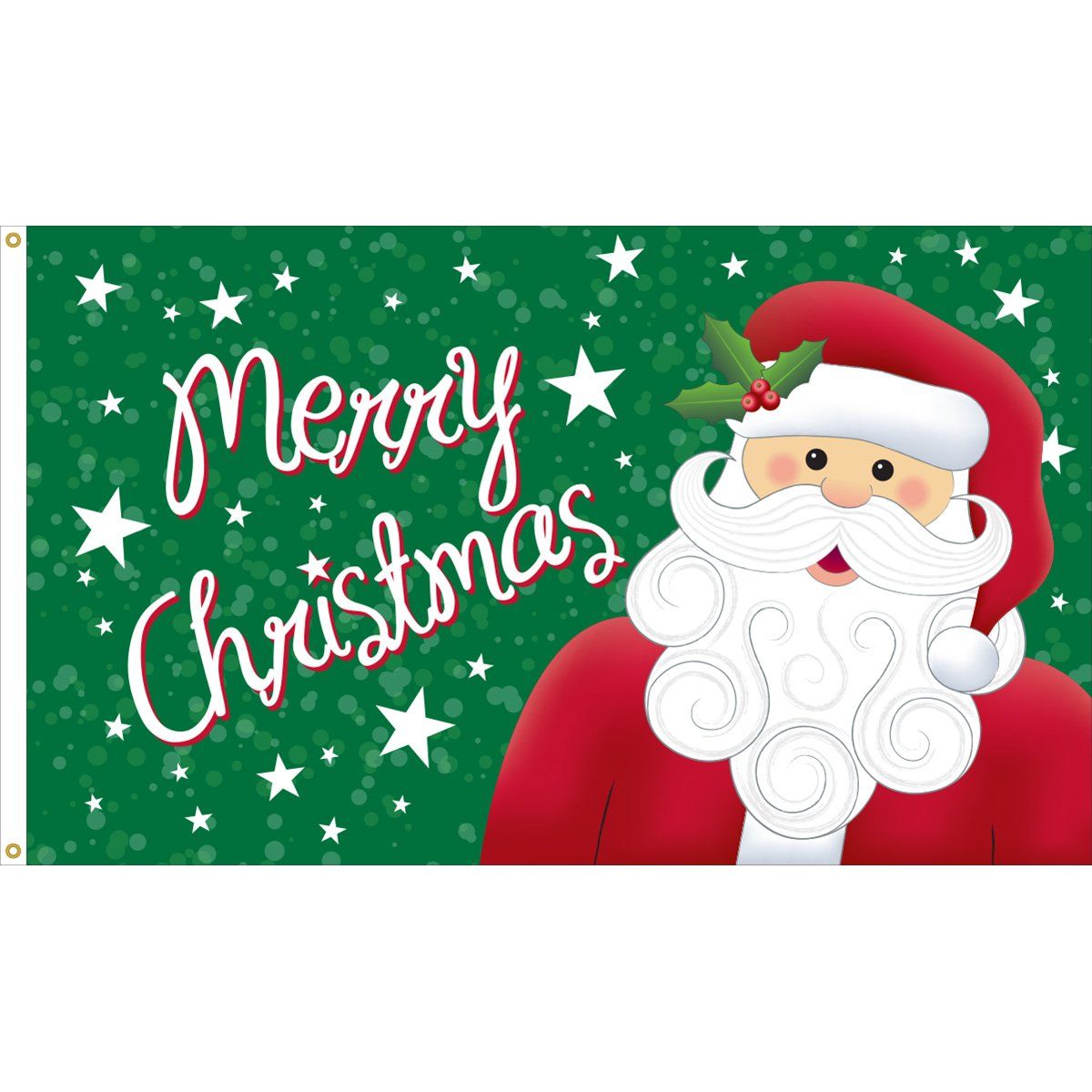 A christmas flag with santa claus on it and the words `` merry christmas ''.