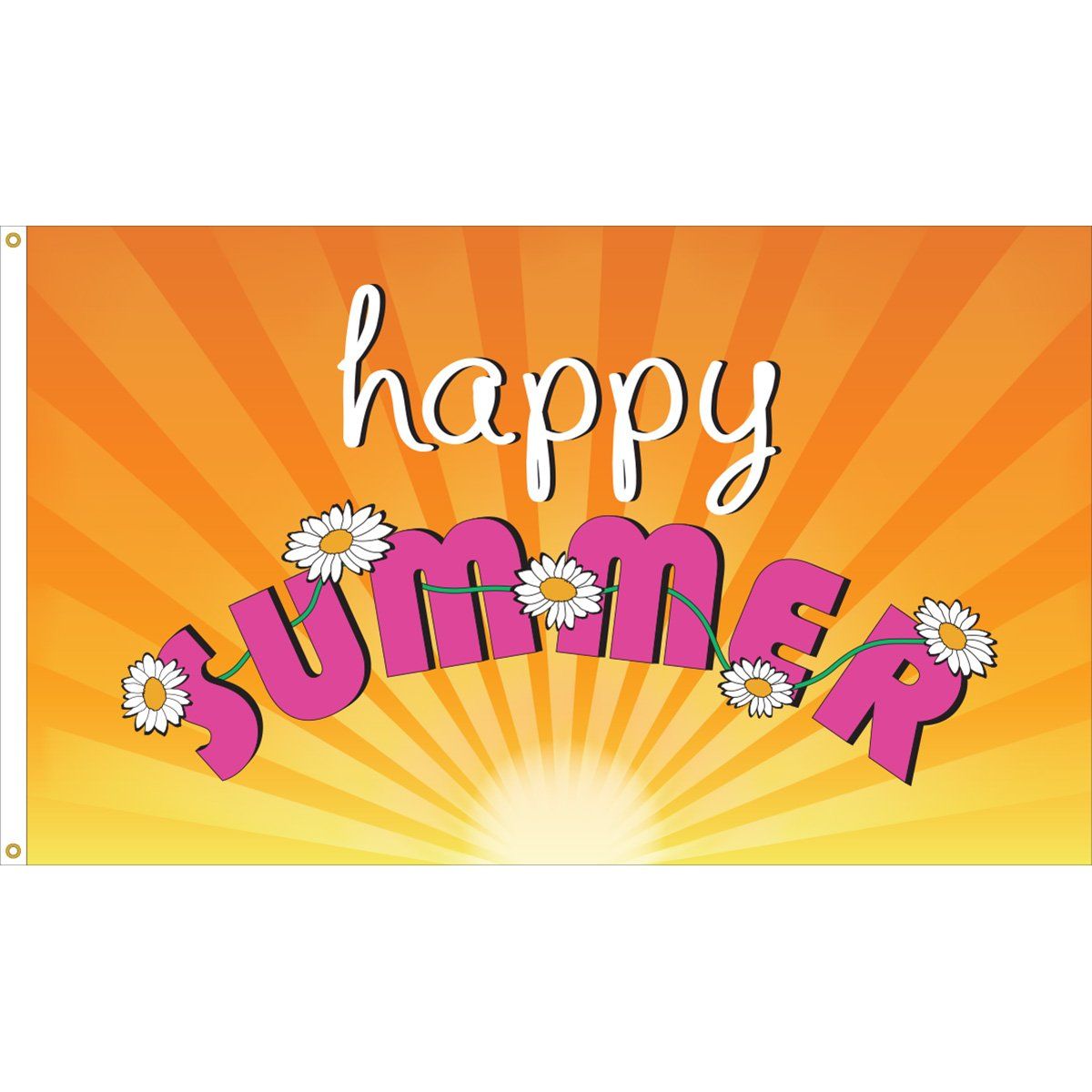 A banner that says happy summer with flowers on it