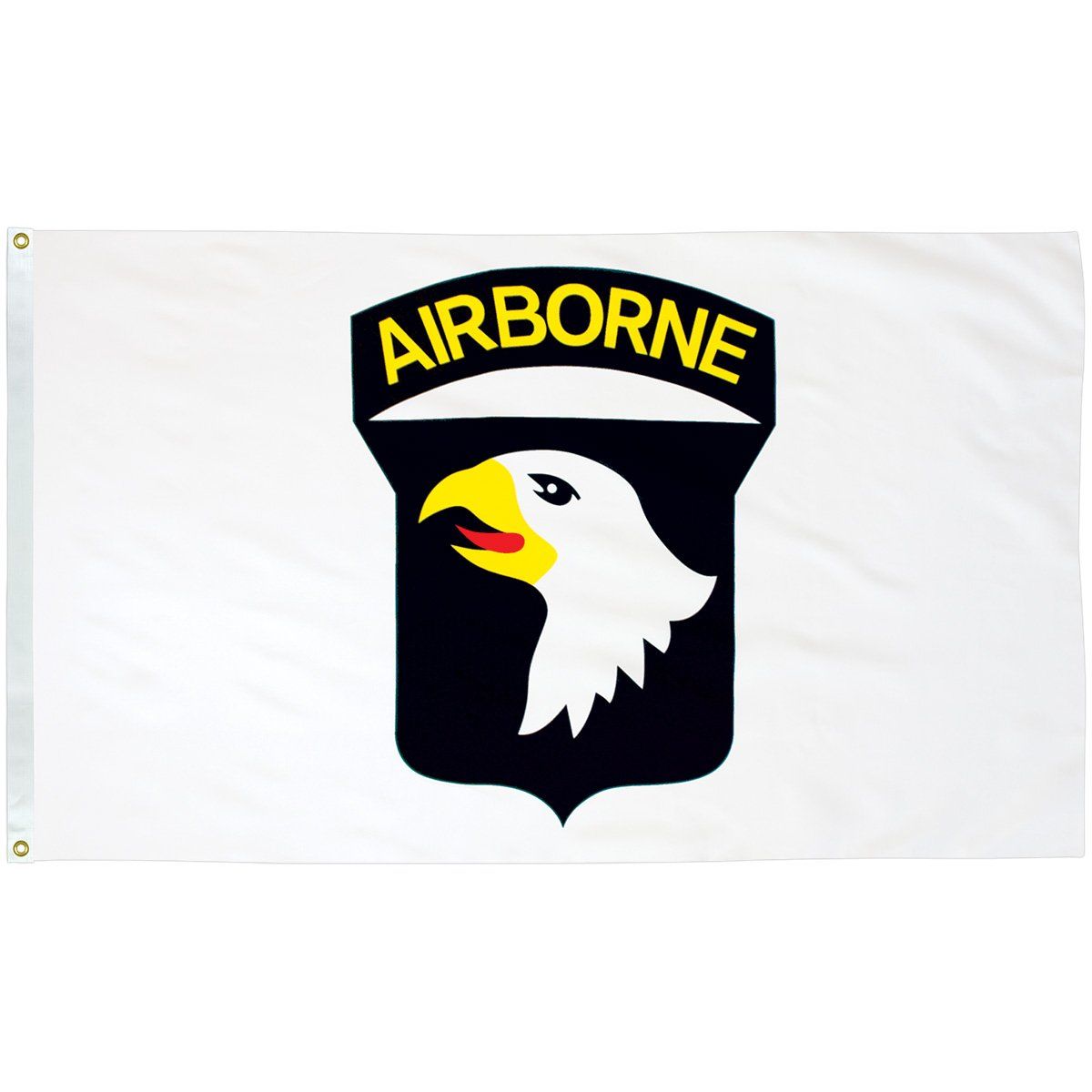 An airborne flag with an eagle on it