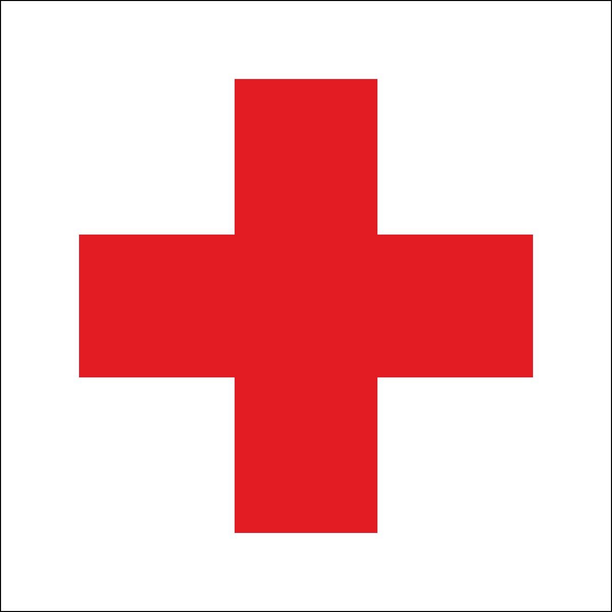A red cross is on a white background.
