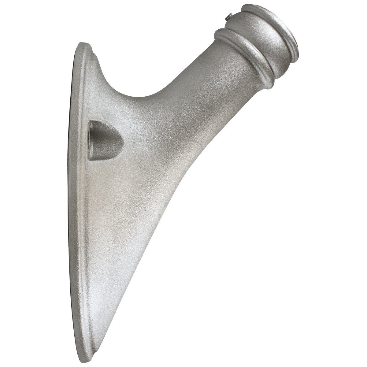 A close up of a metal object on a white background