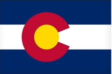 A blue white and red flag with a yellow c in the middle