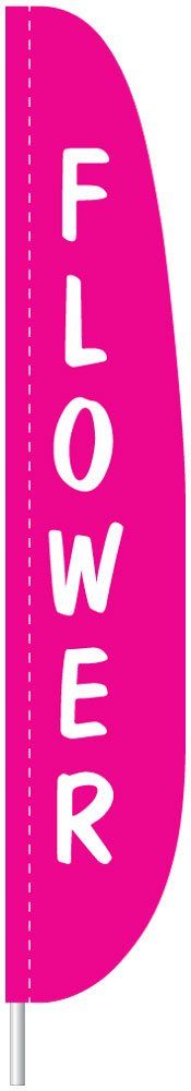 A pink flag with the word flower written on it.
