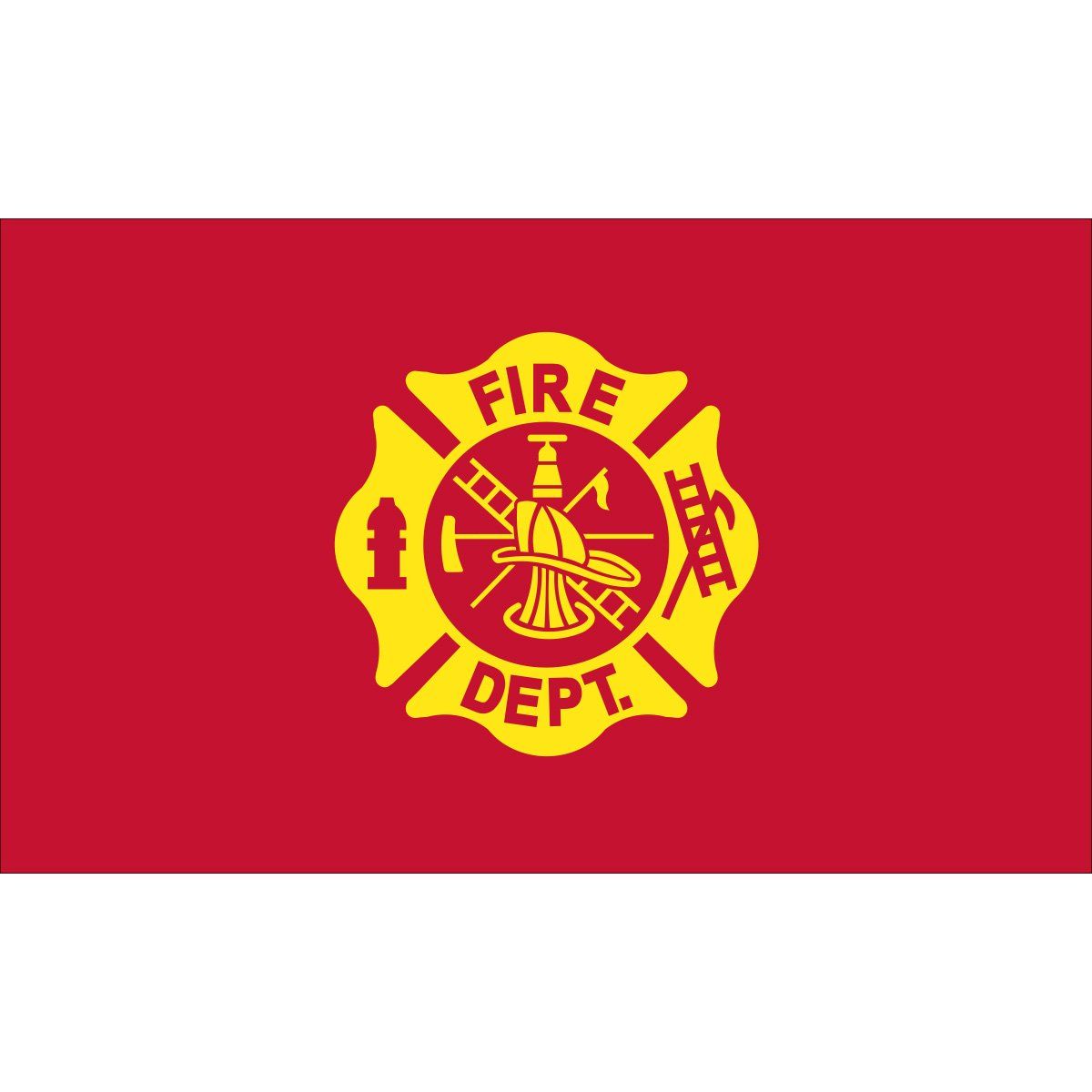 A red flag with a yellow fire department logo on it.