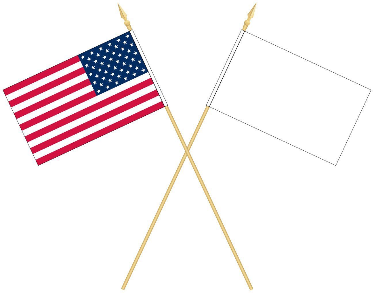 An american flag and a white flag are crossed over each other