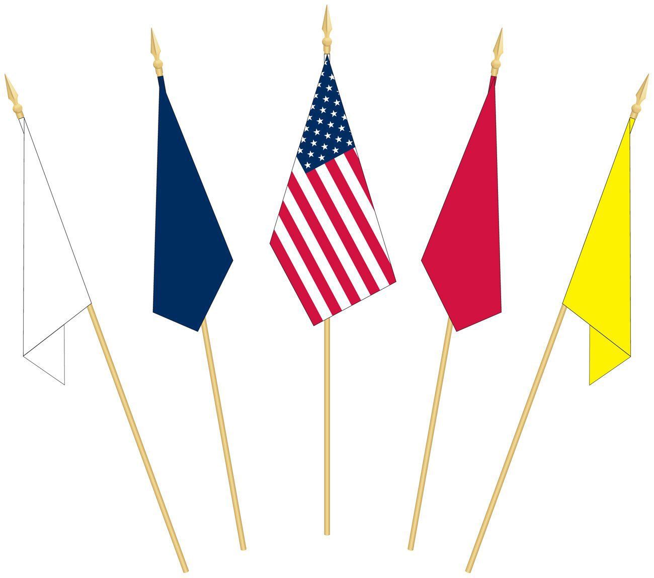 A bunch of flags are lined up on a white background