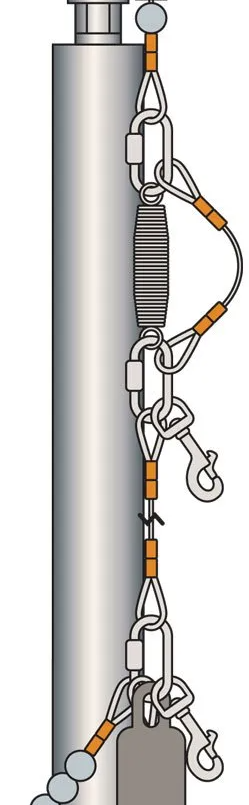 A drawing of a pole with chains attached to it.