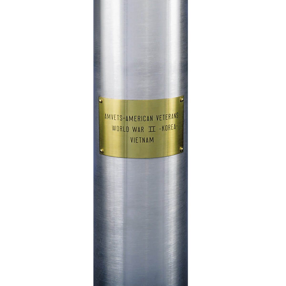A stainless steel cylinder with a gold plate on it