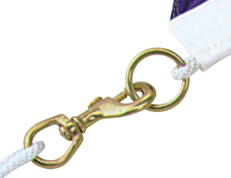 A close up of a brass hook attached to a rope