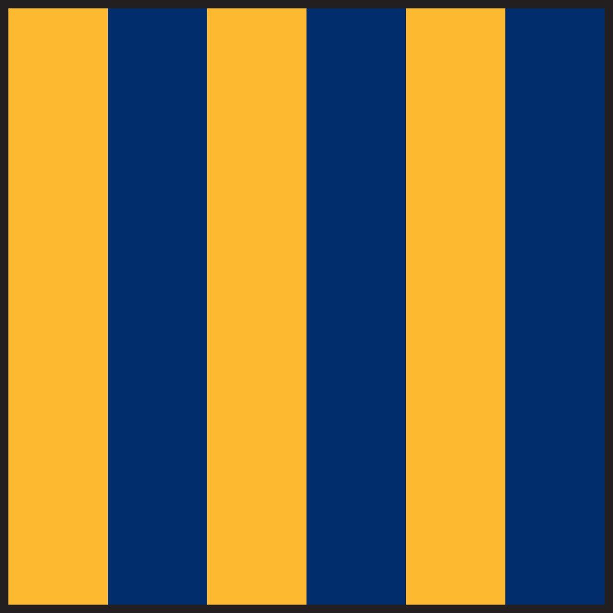 A blue and yellow striped background with a black border.