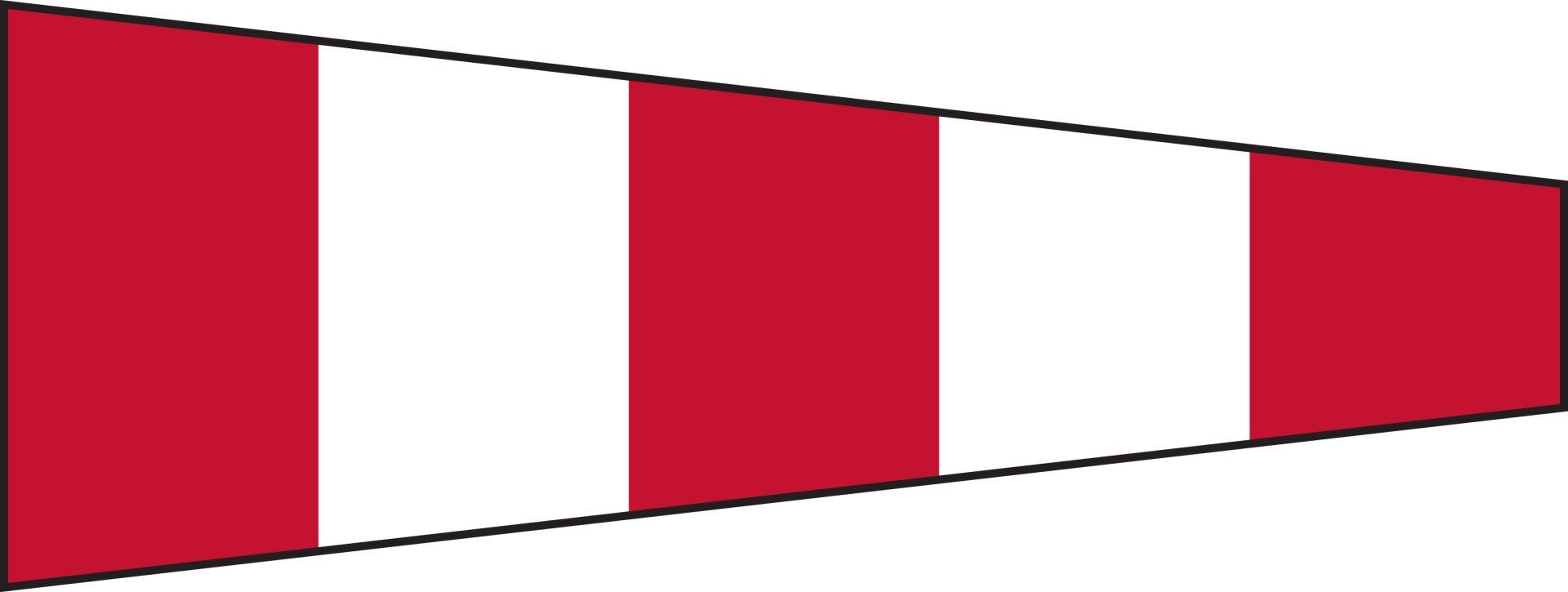 A red and white striped flag on a white background.