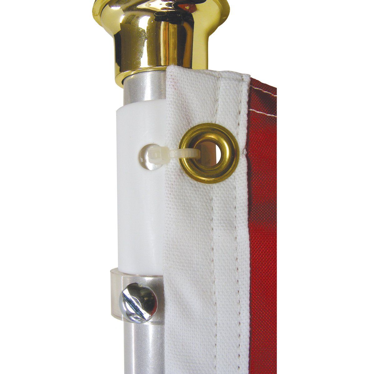 A flag pole with a red white and blue flag attached to it