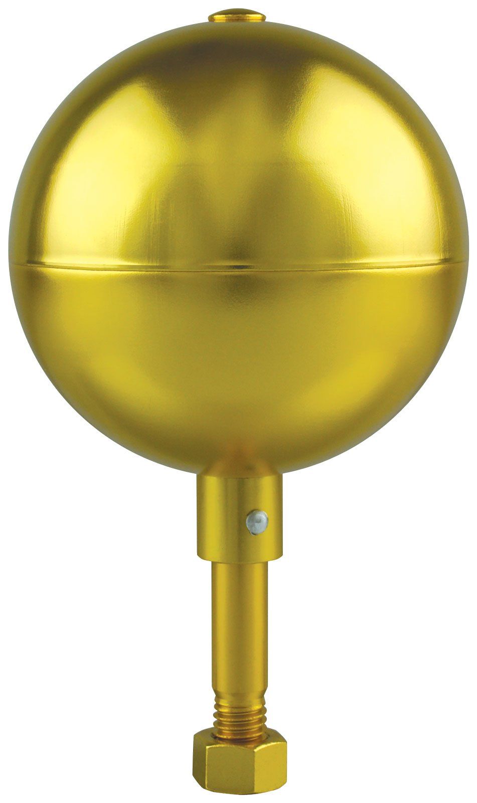 A gold ball with a screw attached to it on a white background.