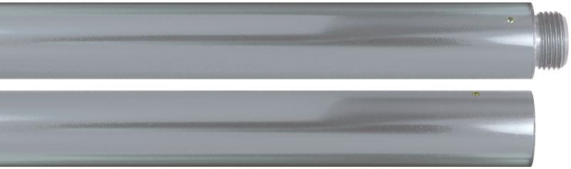 A close up of two metal pipes on a white background.