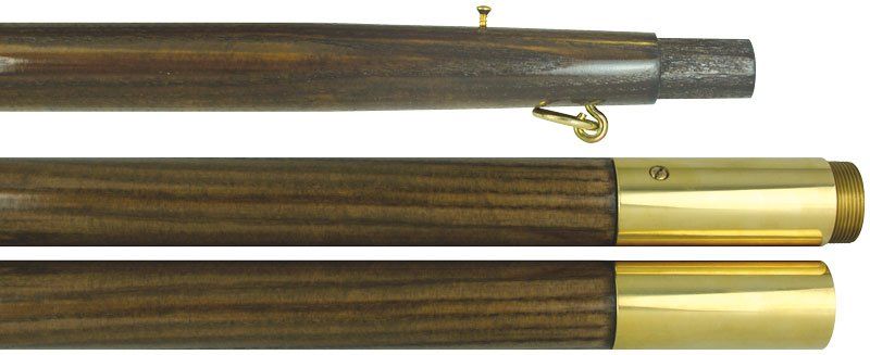 Three wooden poles with brass ends on a white background.