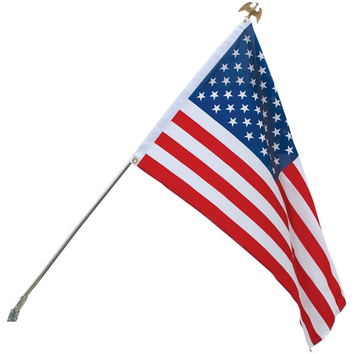 An american flag on a pole with an eagle on top