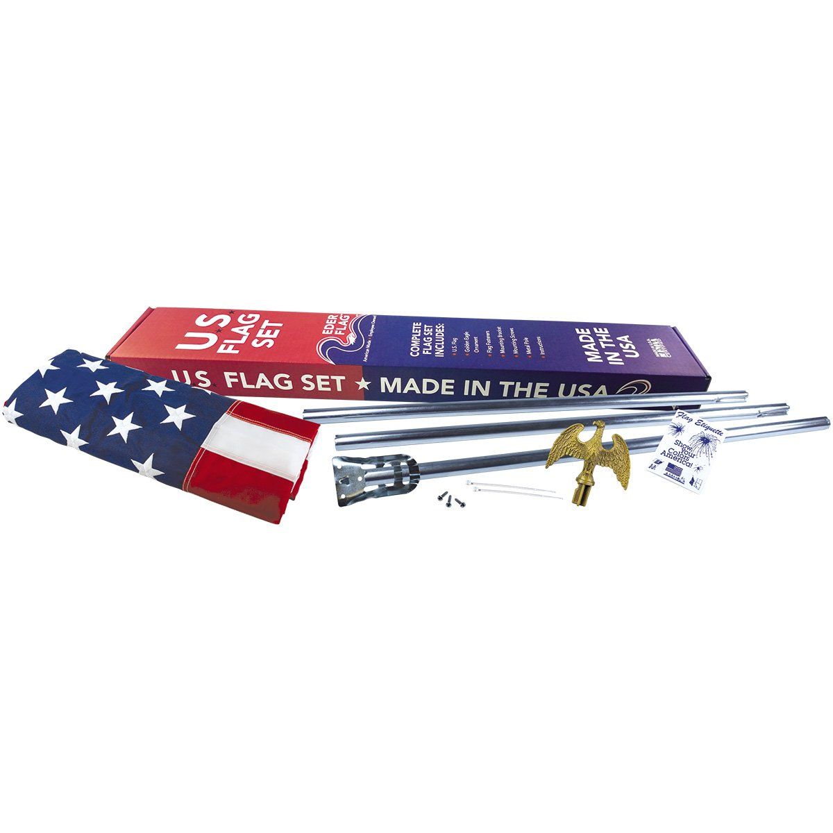A us flag set is made in the usa