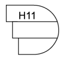 A black and white drawing of a h11 sign on a white background.