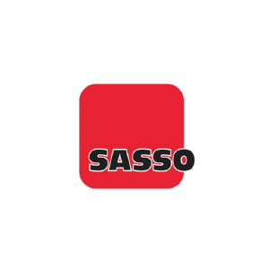 A red square with the word sasso on it