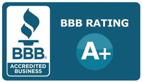 A blue bbb rating a+ accredited business logo