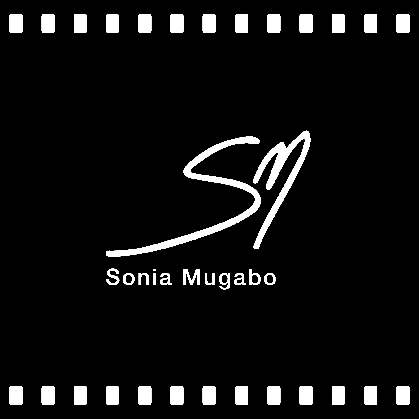 The logo for sonia mugabo is a white signature on a black background.
