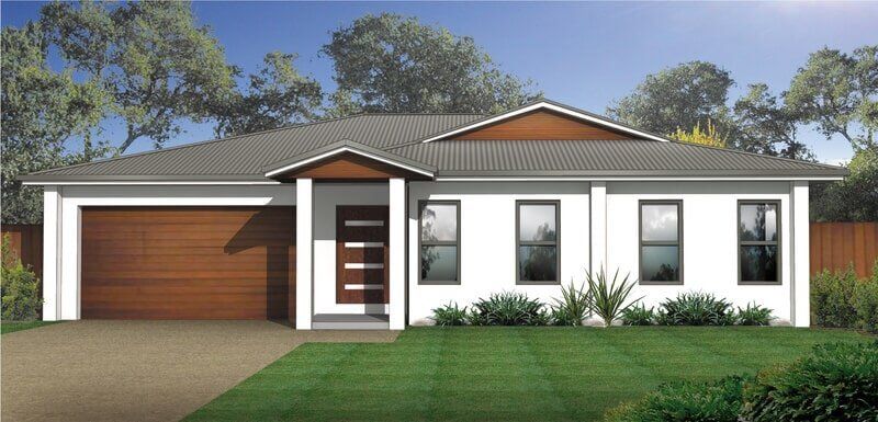 An artist 's impression of a house with a brown garage door