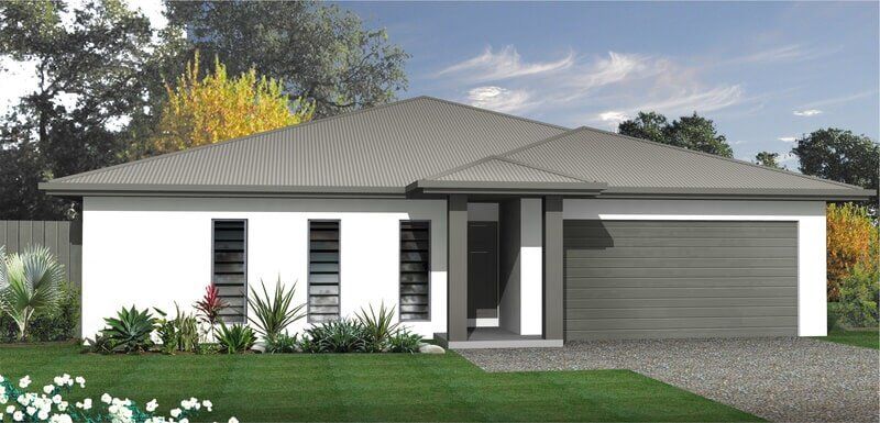 An artist 's impression of a house with a gray roof