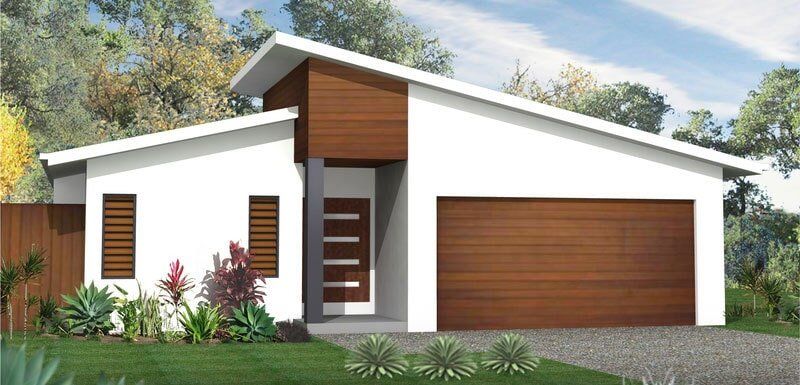 A white house with a wooden garage door