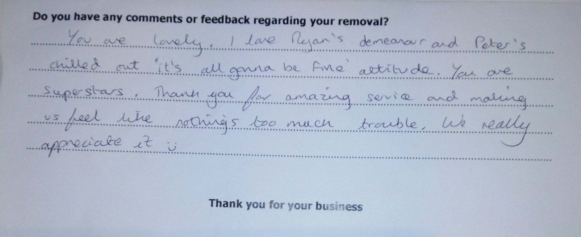 Removals feedback