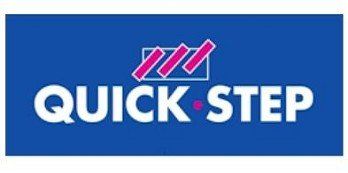 A blue sign that says quick step on it