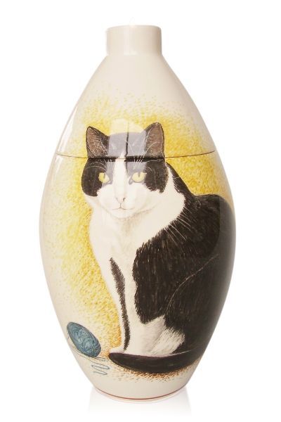 hand painted cremation urn Cat black & white